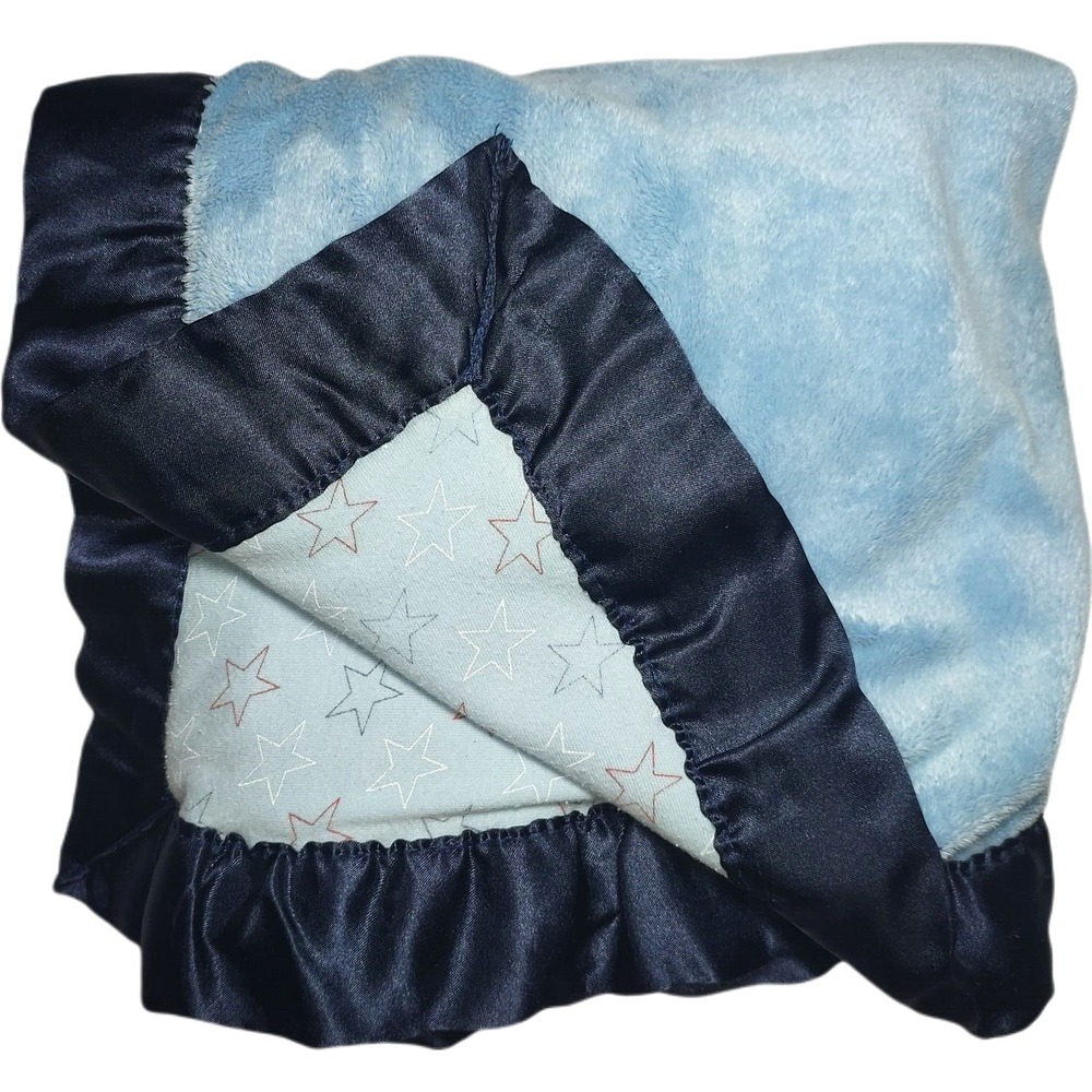 US Polo Assn Blue Baby Blanket Satin Trim Stars Red White Lovey Boy